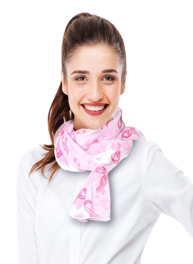 CBC Crown Women Lightweight Pink Ribbon Breast Cancer Awareness Accessories Silk Feeling Satin Striped 13"x60" Scarf (Pink Ribbon - Pink) - Image 4
